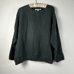 Christy Allen Top Womens Medium Black Long Sleeve Round Neck Rayon Blouse